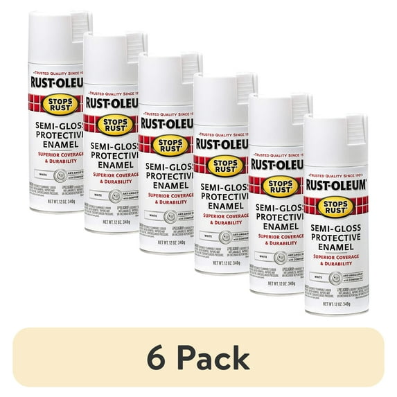 (6 pack) White, Rust-Oleum Stops Rust Protective Enamel Semi-Gloss Spray Paint-7797830, 12 oz
