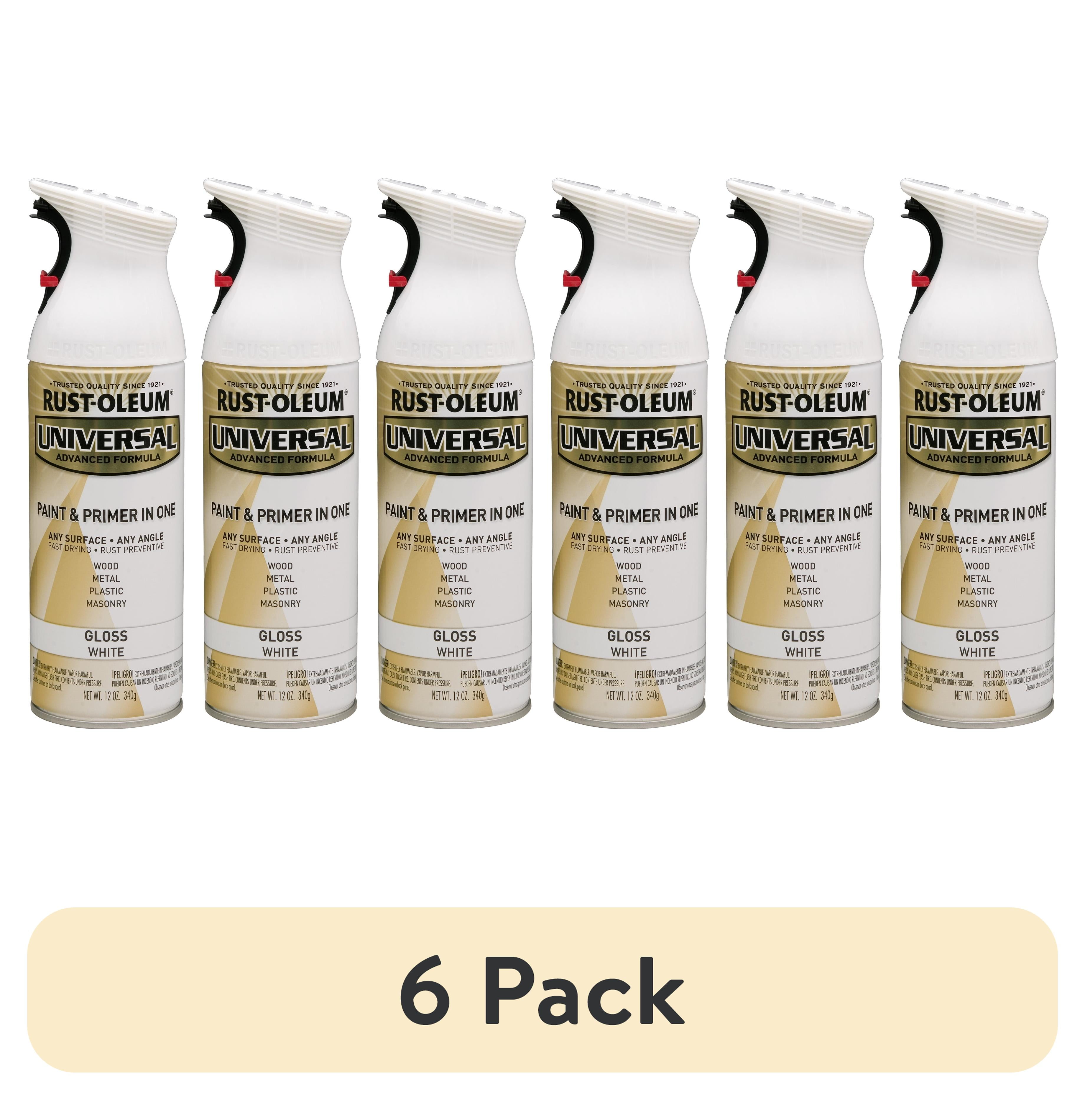 (6 pack) White, Rust-Oleum Universal Paint & Primer Gloss Spray Paint-245199, 12 oz
