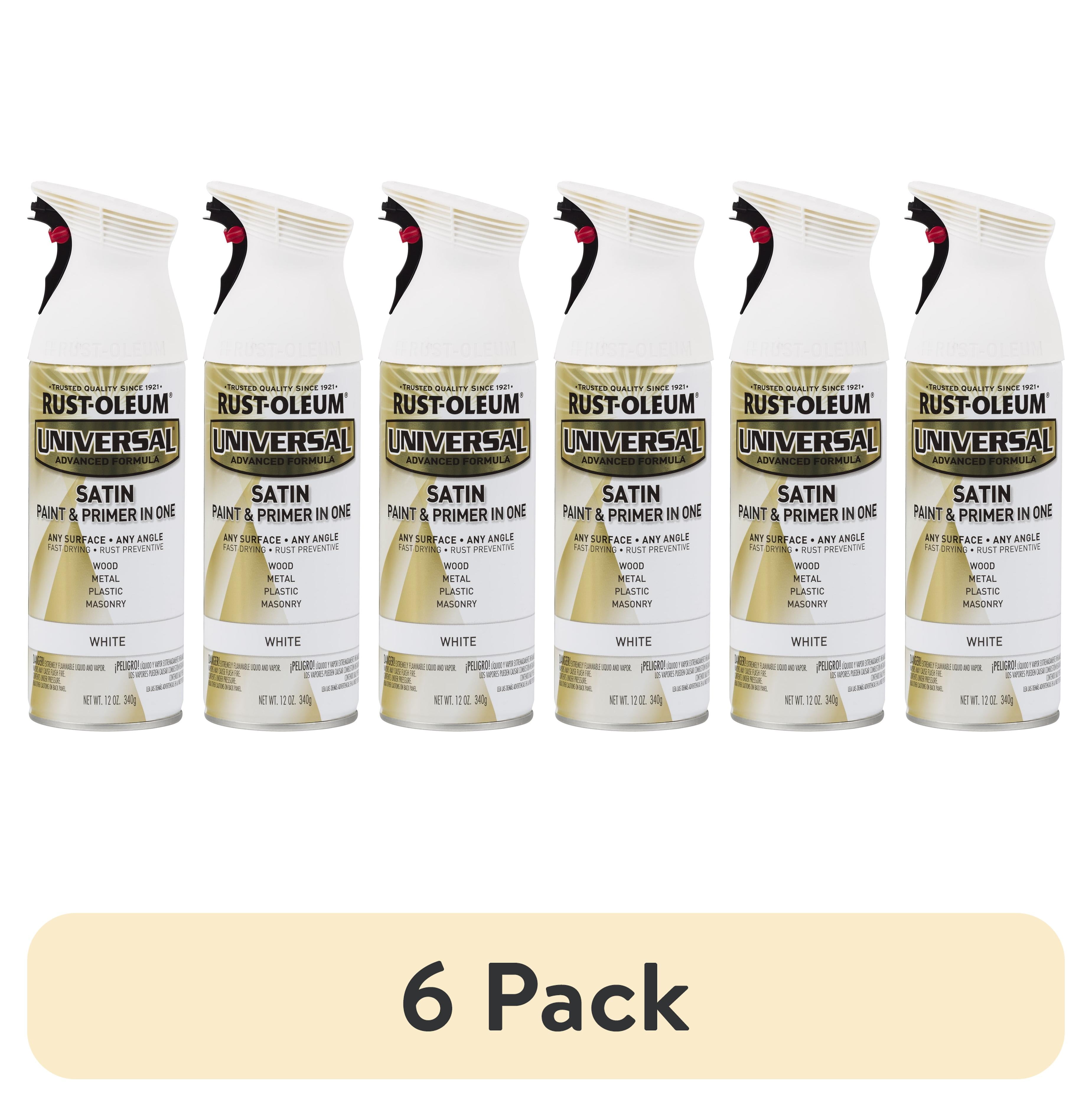 (6 pack) White, Rust-Oleum Universal Paint & Primer Satin Spray Paint-245210, 12 oz