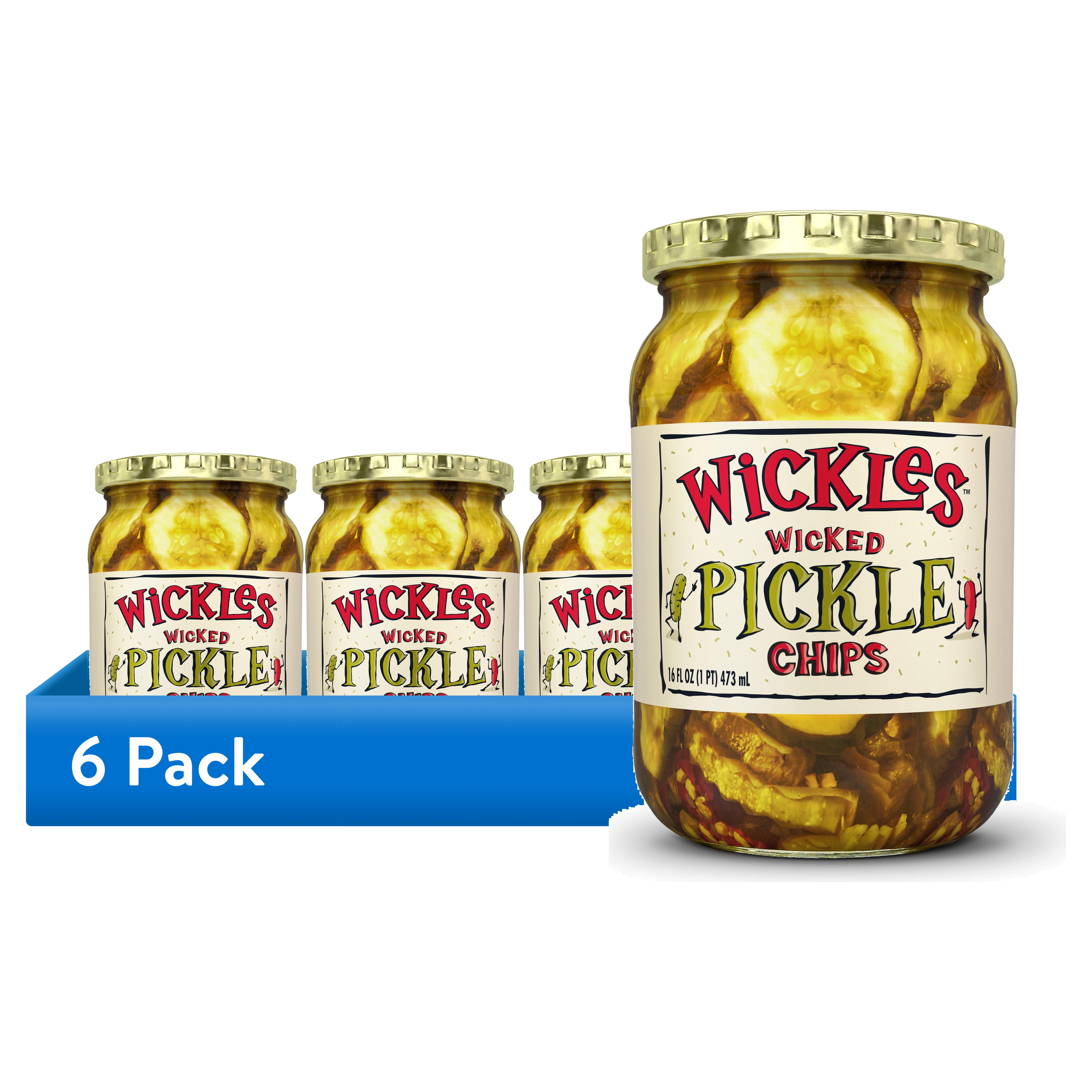 (6 pack) Wickles Wicked Pickle Chips, 16 fl oz Jar