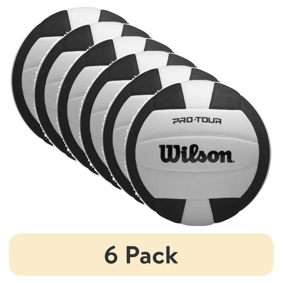 (6 pack) Wilson Pro Tour Indoor Volleyball - Black/White, Official Size