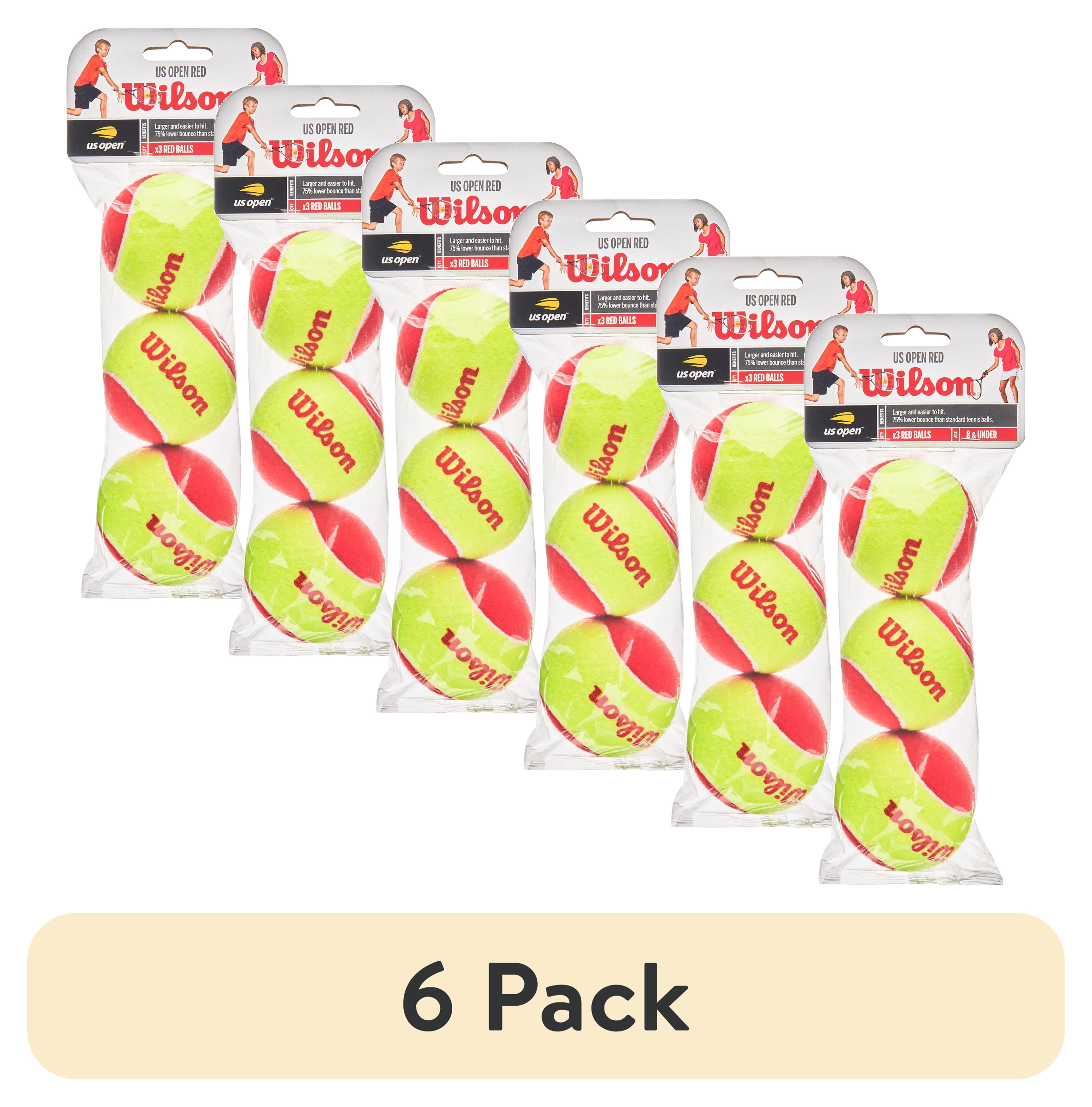 (6 pack) Wilson US Open Starter Junior Tennis Balls, 3-Ball Pack, Ages 8 & Under