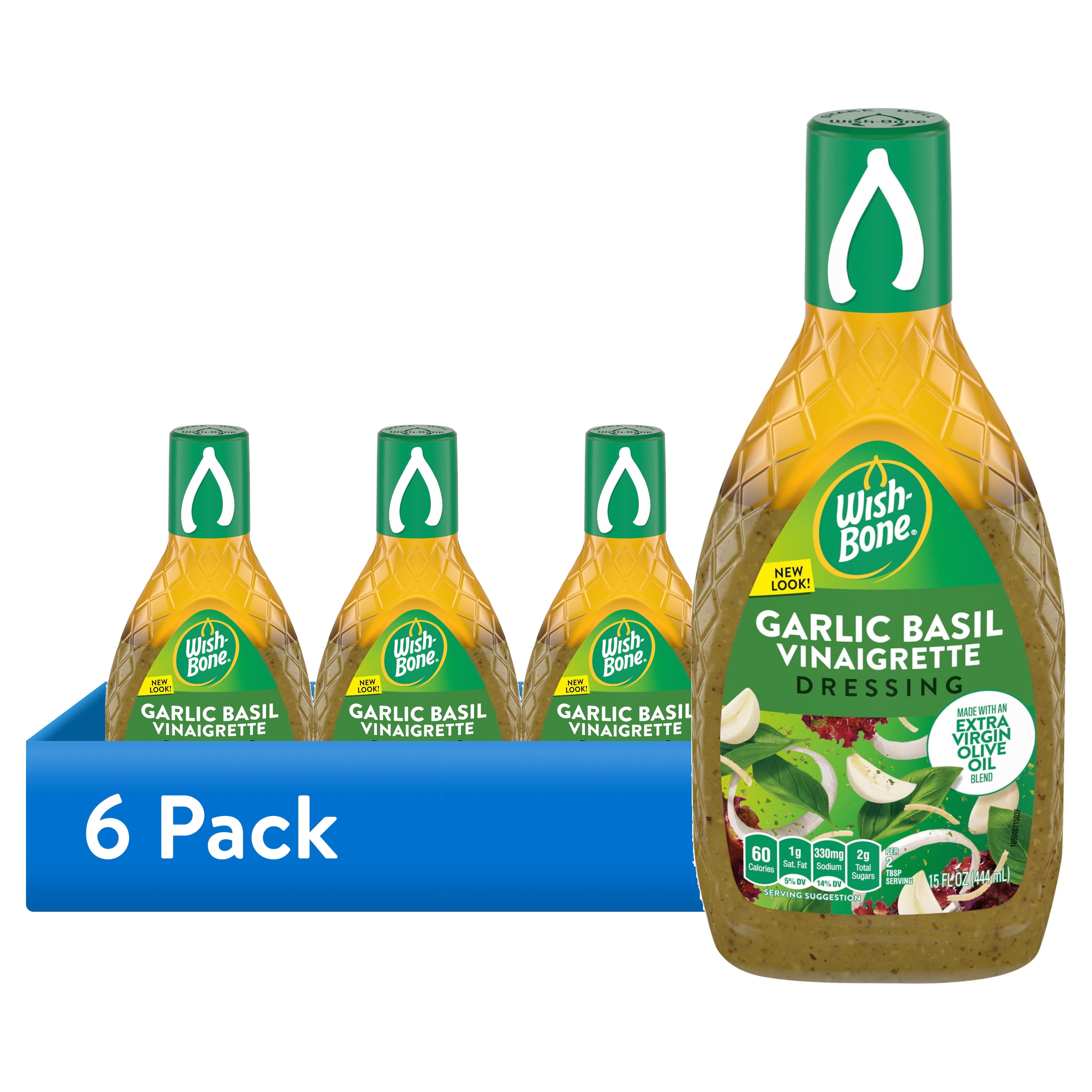 (6 pack) Wish-Bone Extra Virgin Olive Oil Blend Garlic Basil Italian Salad Dressing, 15 fl oz