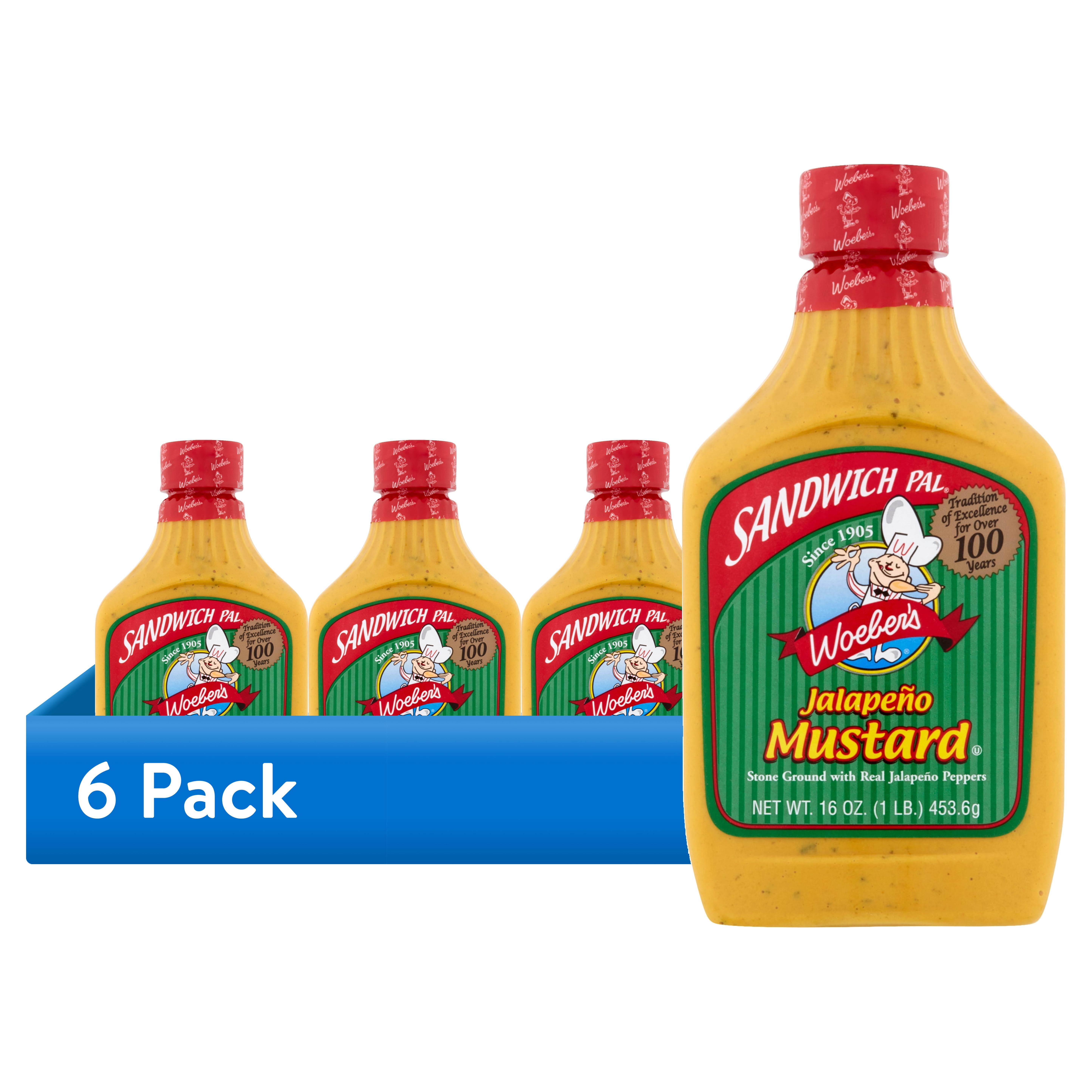 (6 pack) Woeber's Sandwich Pal Jalapeño Mustard, 16 oz Squeeze Bottle