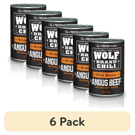 (6 pack) Wolf Brand Angus With Beans Chili, 31g Protein Per Serving, 15 oz. Can
