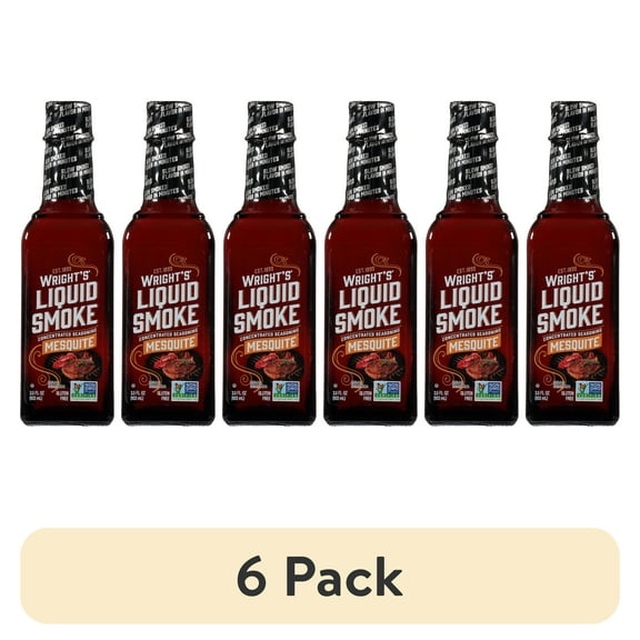 (6 pack) Wright's Mesquite Liquid Smoke Concentrated Seasoning, 3.5 oz Glass Bottle