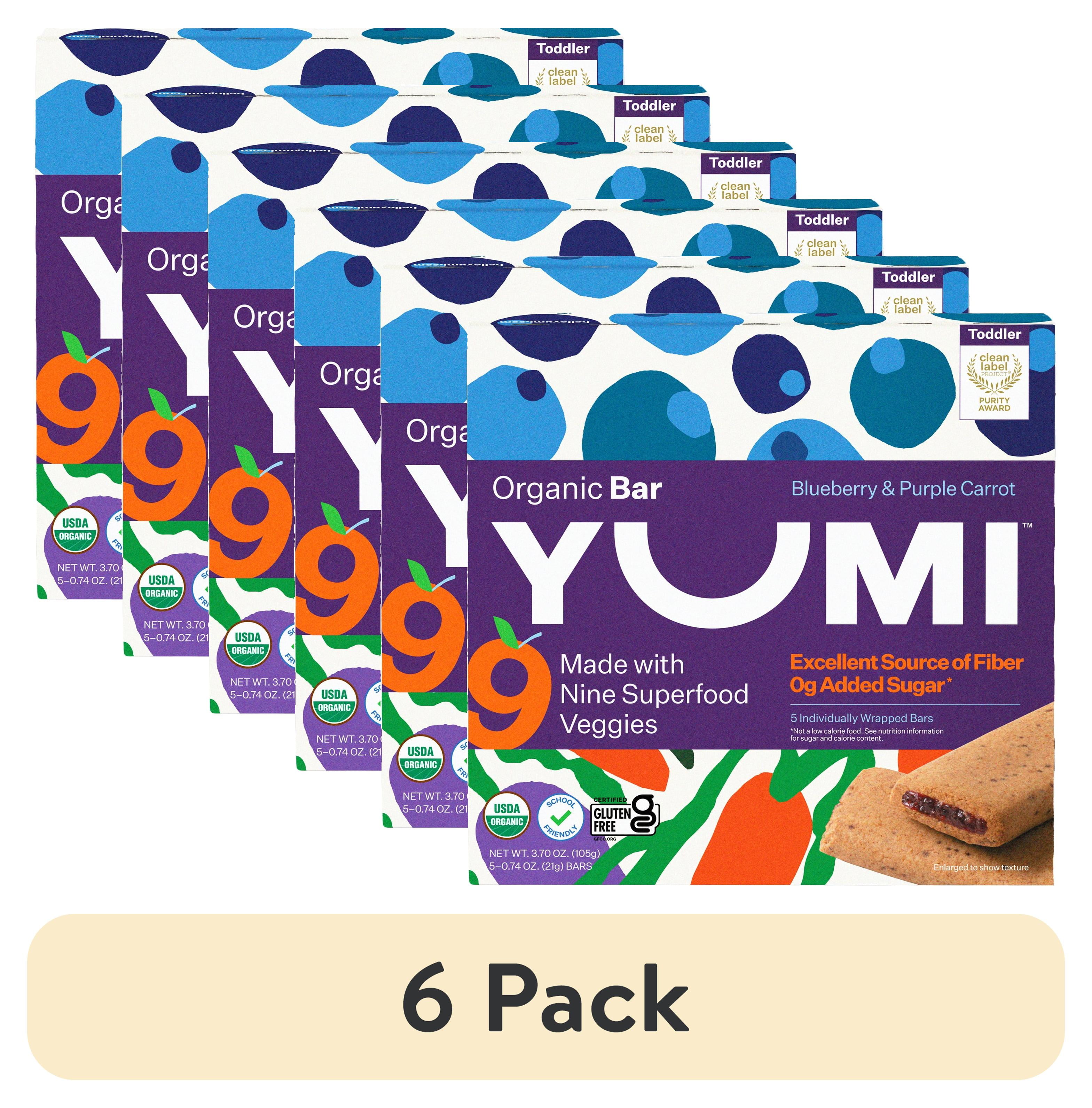 (6 pack) YUMI Organic Blueberry & Purple Carrot Toddler Snack Bars - 3.7oz/5ct
