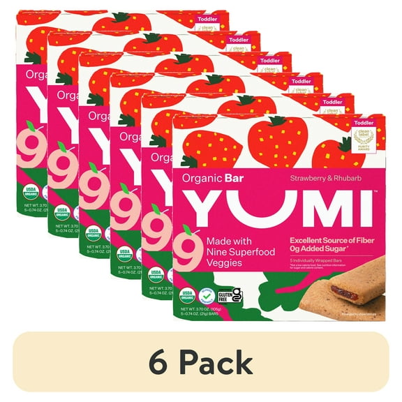 (6 pack) YUMI Organic Strawberry & Rhubarb Toddler Snack Bars - 3.7oz/5ct