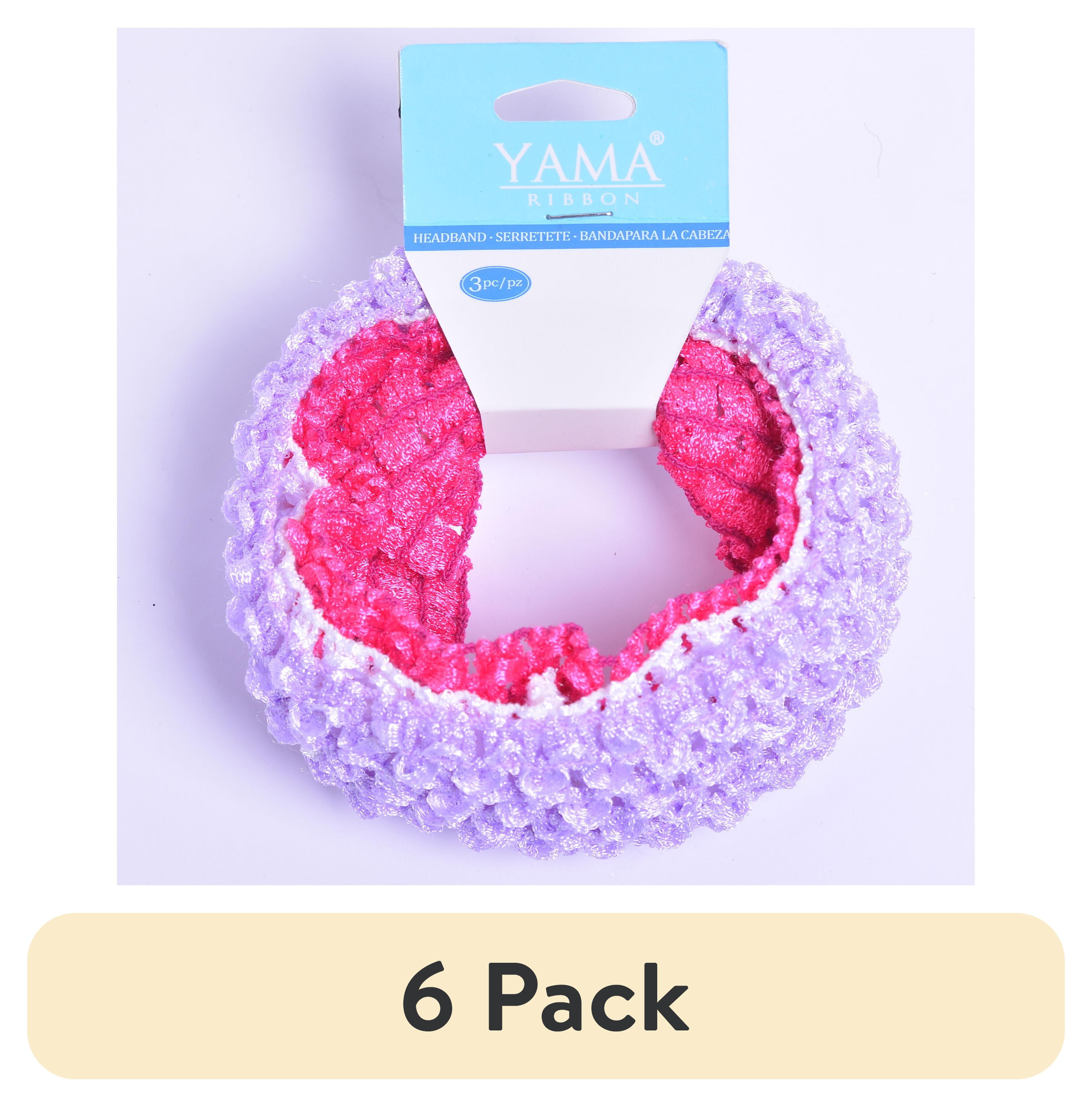 (6 pack) Yama Ribbon, Female Girls Child Accessories Knit Croch Headband in Purple/White/Red, 3 Counts