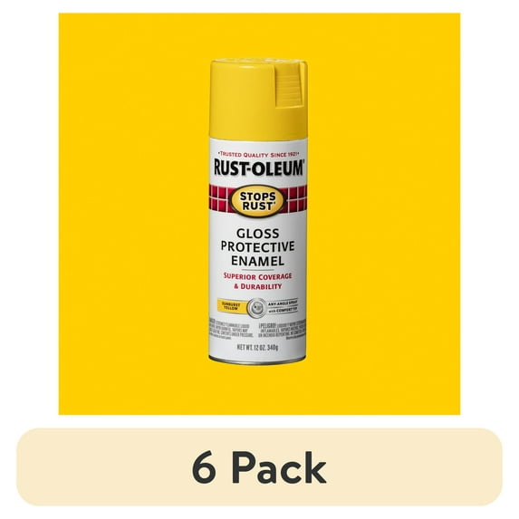 (6 pack) Yellow, Rust-Oleum Stops Rust Protective Enamel Gloss Spray Paint-7747830, 12 oz
