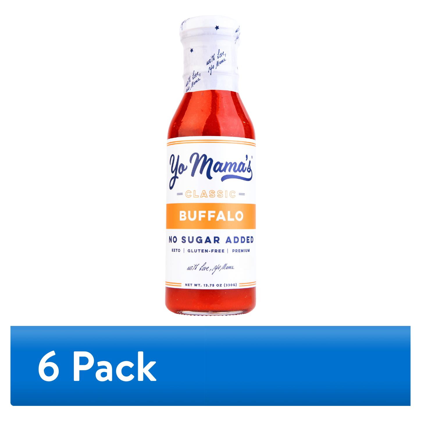 (6 pack) Yo Mama's Foods Keto Original Buffalo Sauce, 13.75 Ounces – No Sugar Added, Gluten Free, Allergens Not Contained