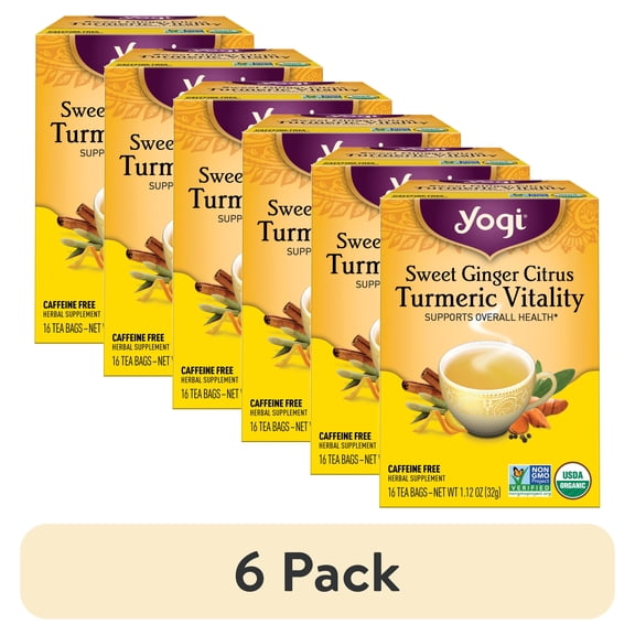 (6 pack) Yogi  Sweet Ginger Citrus Turmeric Vitality, Herbal Wellness Tea Bags, 16 Count