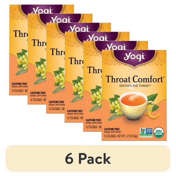(6 pack) Yogi Tea Throat Comfort, Caffeine-Free Organic Herbal Tea Bags, 16 Count