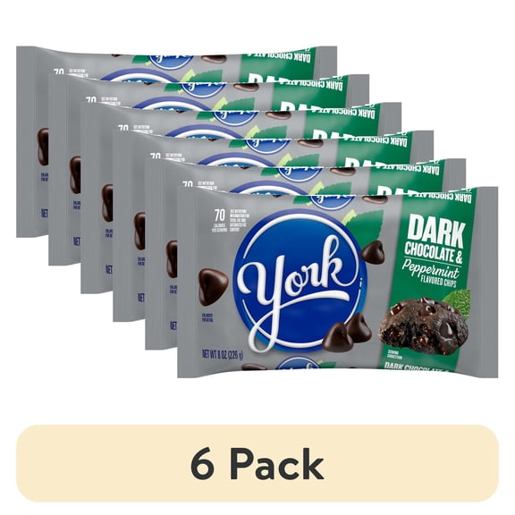 (6 pack) York Dark Chocolate and Peppermint Flavored Baking Chips, Bag 8 oz