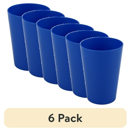 (6 pack) Your Zone Blue 15-Ounce Plastic Cup, Single Piece Tumbler