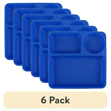 (6 pack) Your Zone Blue Divided Plastic Square Tray Plate, Single Piece