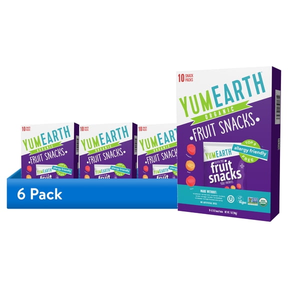 (6 pack) YumEarth Organic Fruit Snacks, Gluten Free, Shelf-Stable, 10 Ct Box