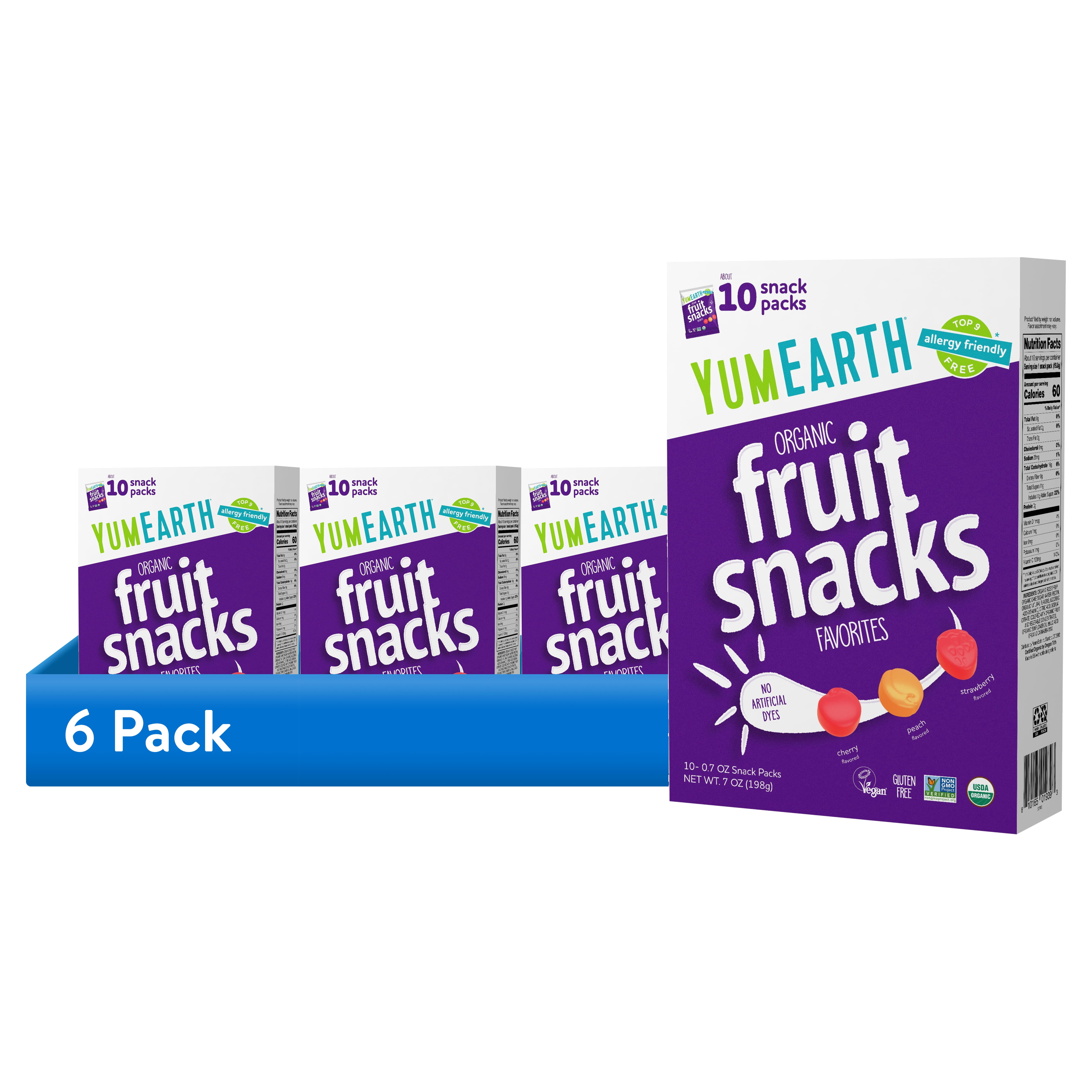 (6 pack) YumEarth Organic Fruit Snacks, Gluten Free, Shelf-Stable, 10 Ct Box