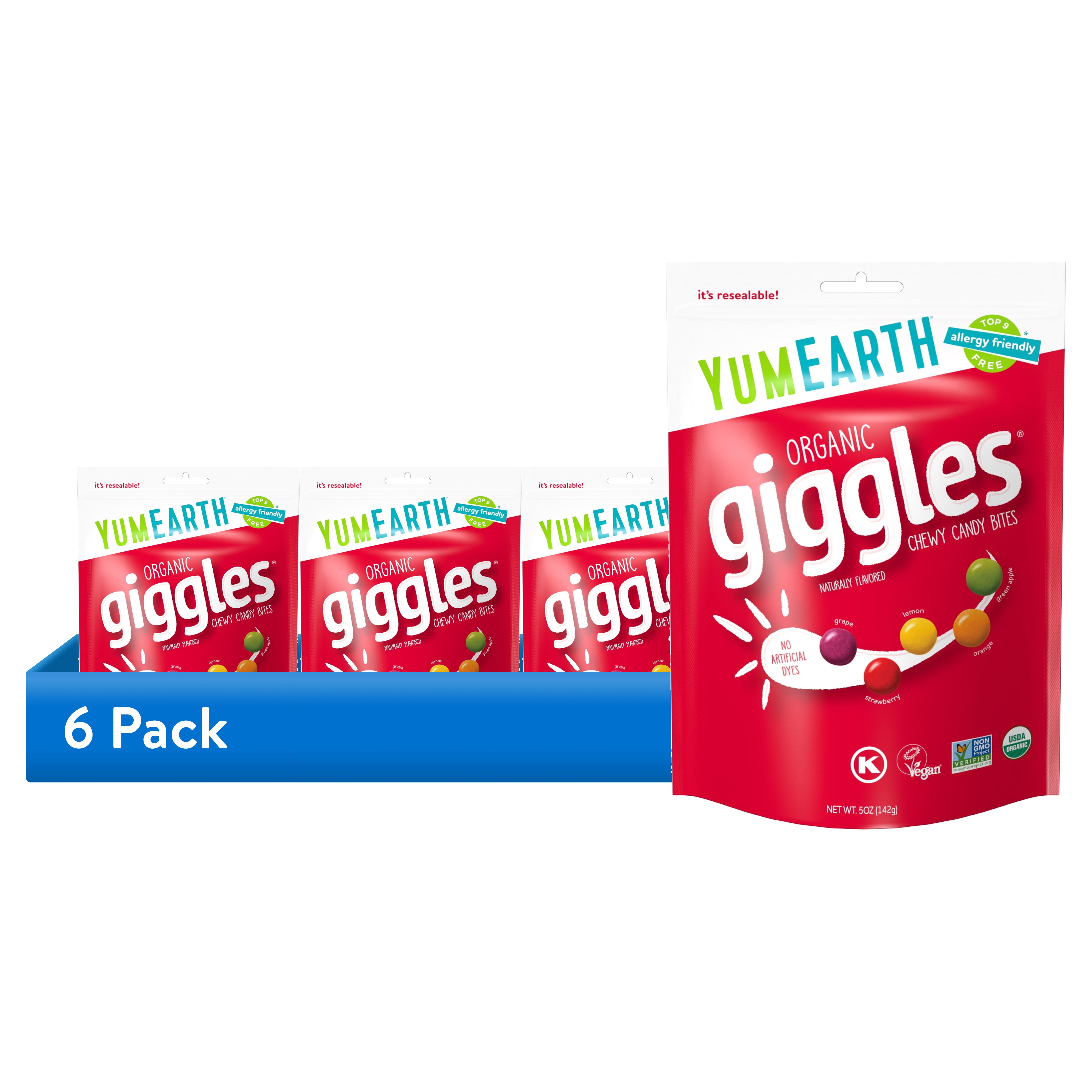 (6 pack) YumEarth Organic Giggles, Assorted Flavors Chewy Candy, Gluten Free, 5 oz Bag, Allergy Friendly