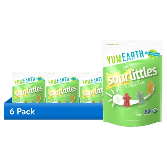 (6 pack) YumEarth Organic Sour Littles, Assorted Flavors Sour Chew Candy, Gluten Free, Shelf-Stable, 5 oz Bag