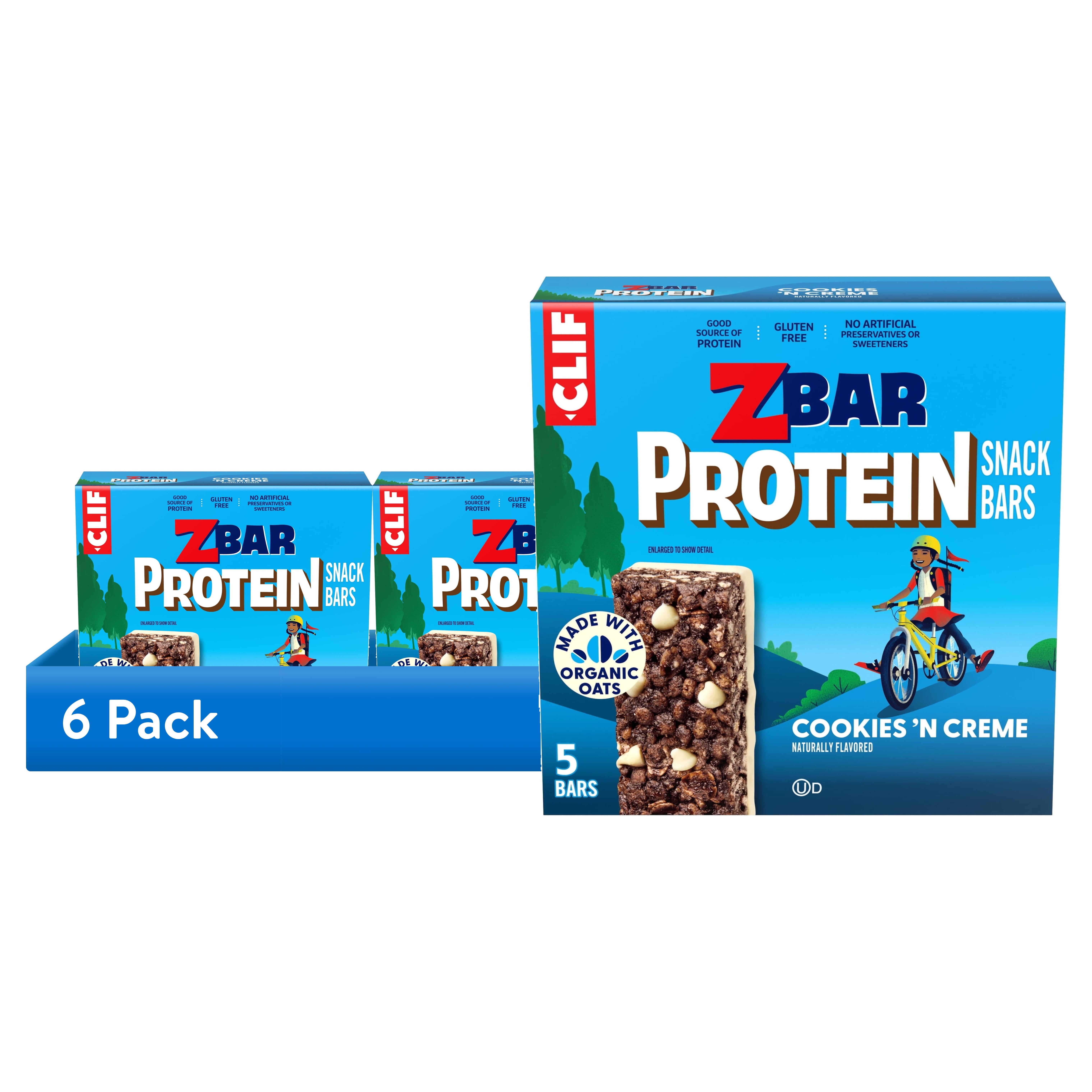 (6 pack) Zbar Protein Cookies 'n Creme Flavor Snack Bars, Gluten Free Protein Bars, Snacks for Kids, 5 count