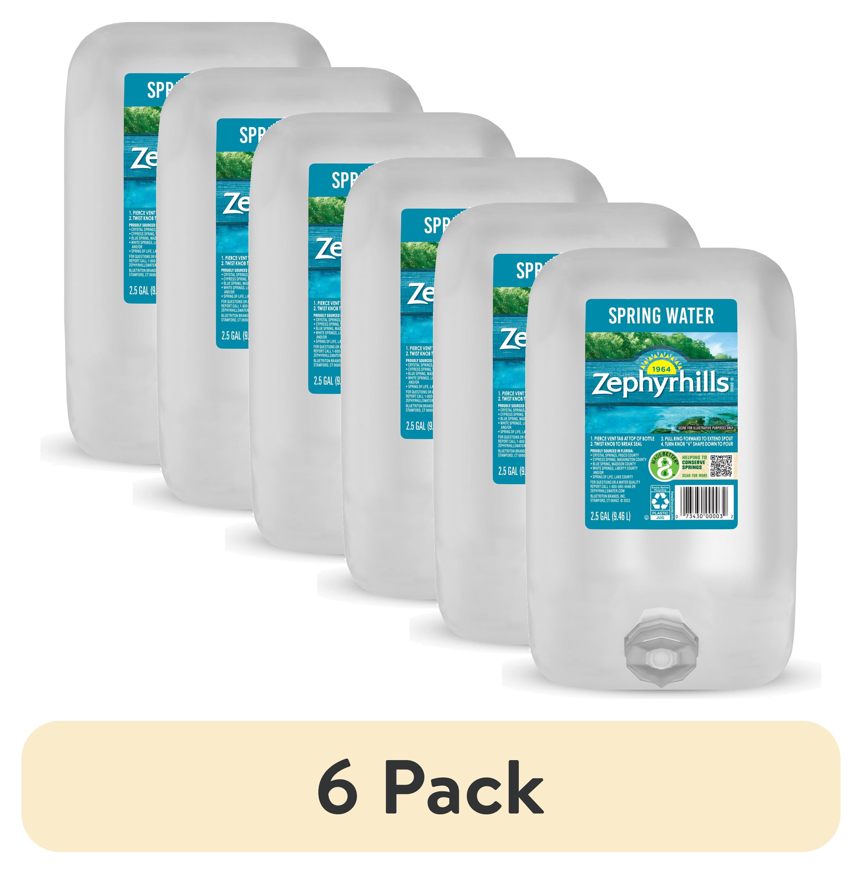 6 pack) Zephyrhills Florida Spring Water, 2.5 Gal, Single Plastic