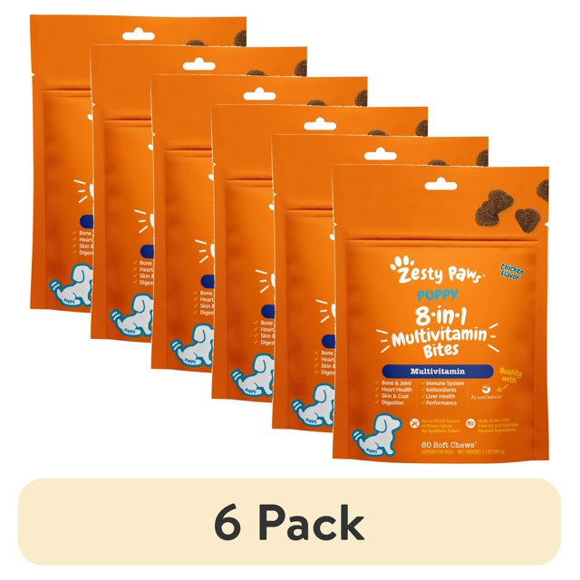 (6 pack) Zesty Paws Puppy 8-in-1 Multivitamin Bites Chicken Flavor Dog Supplement, 60 Count