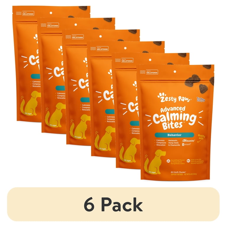 6 pack) Zesty Paws Advanced Calming Bites Turkey Flavor Dog
