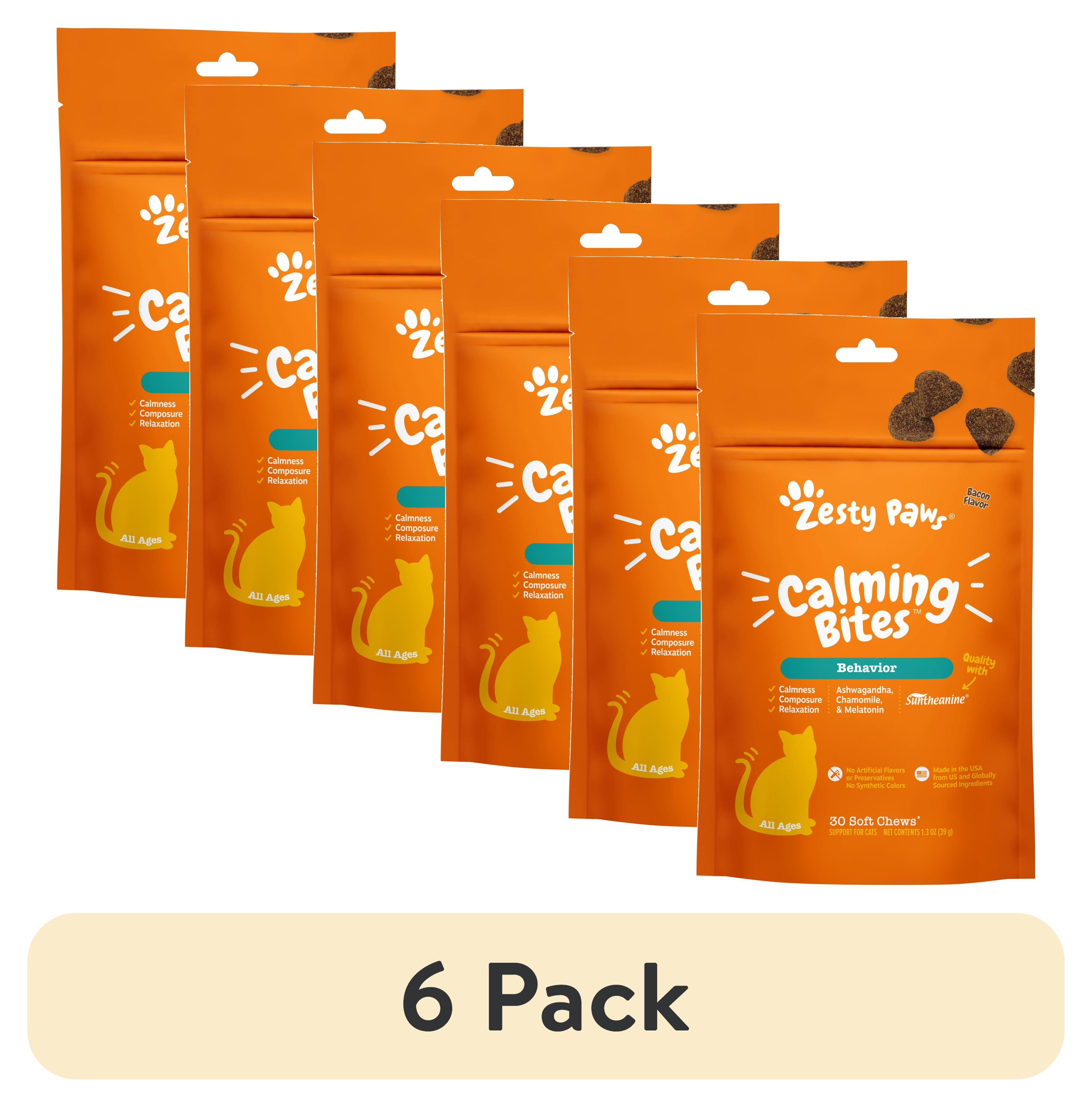 6 pack) Zesty Paws Calming Bites for Cats, for Calmness, Composure