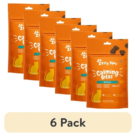 (6 pack) Zesty Paws Calming Bites Bacon 30ct - Cat (Pouch)