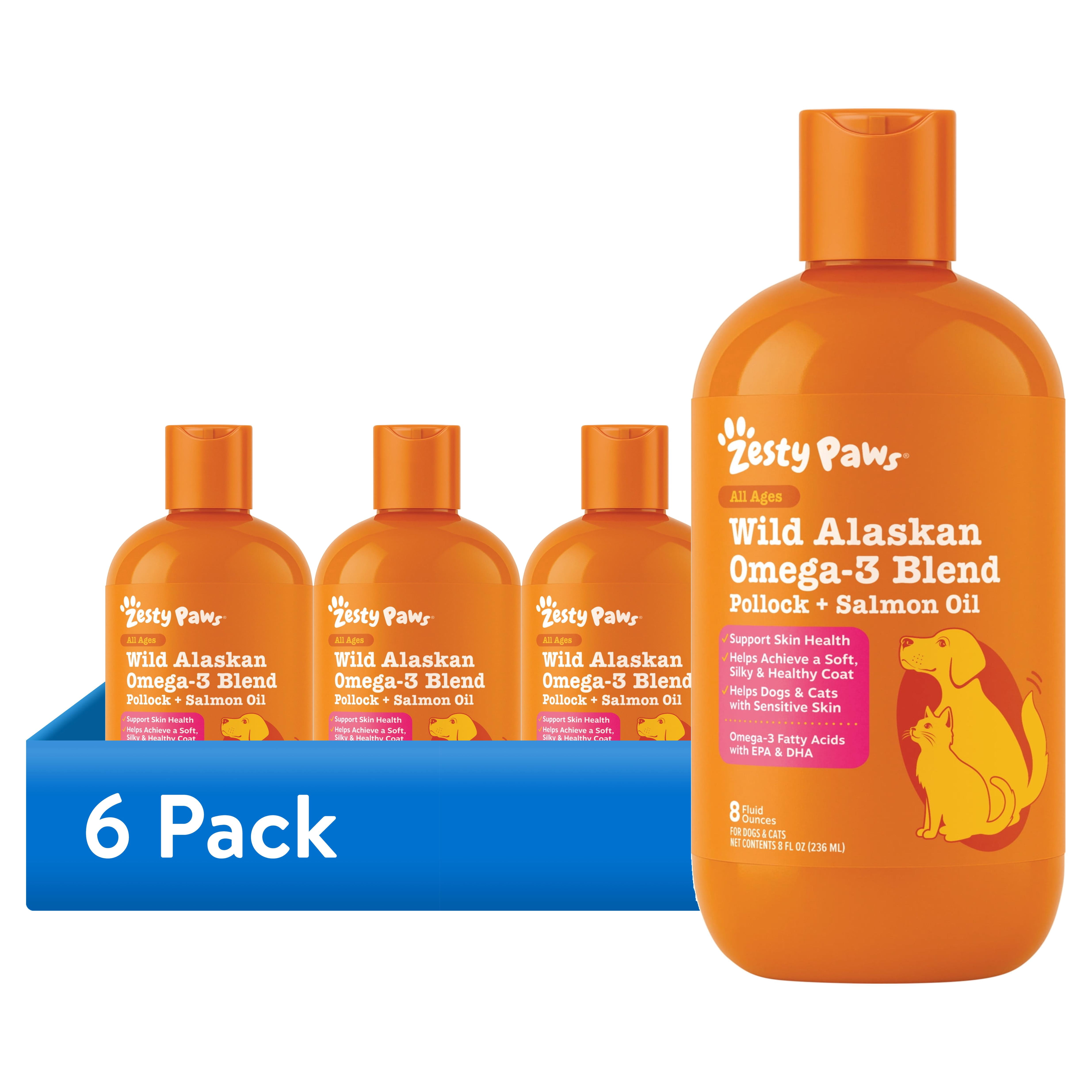 (6 pack) Zesty Paws Wild Alaskan Omega-3 Blend Pollock + Salmon Oil for Dogs & Cats, 8oz