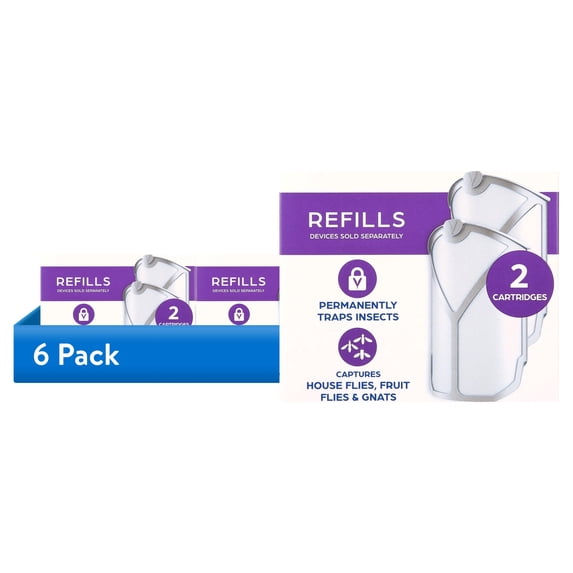 (6 pack) Zevo Flying Insect Trap Refill: 2 Indoor Light Trap Refill Cartridges Capture House Flies, Fruit Flies, and Gnats (2 Refill Cartridges)