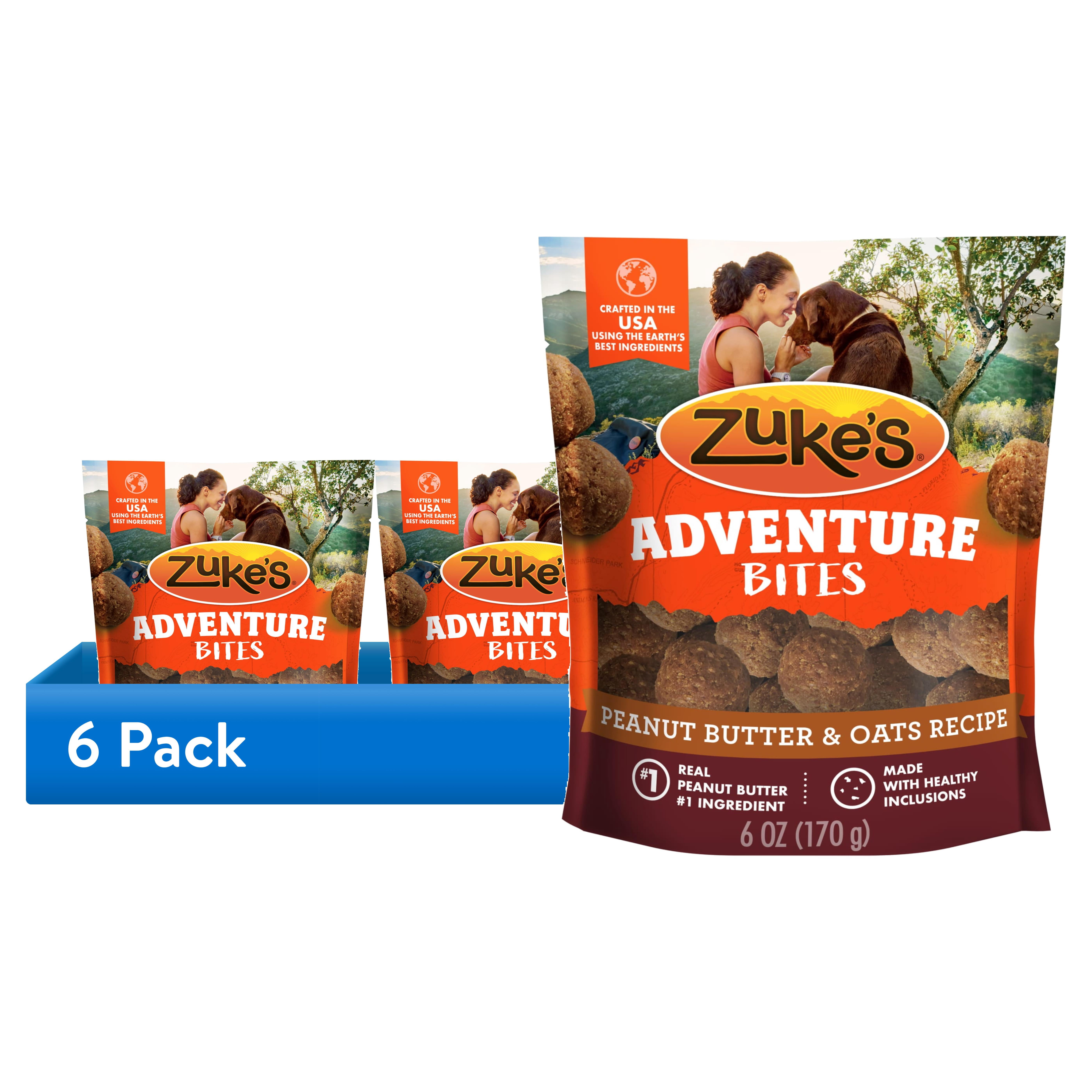 (6 pack) Zuke’s Adventure Bites Treats for Dogs, Peanut Butter and Oats Recipe Soft Dog Treats, 6 oz Pouch