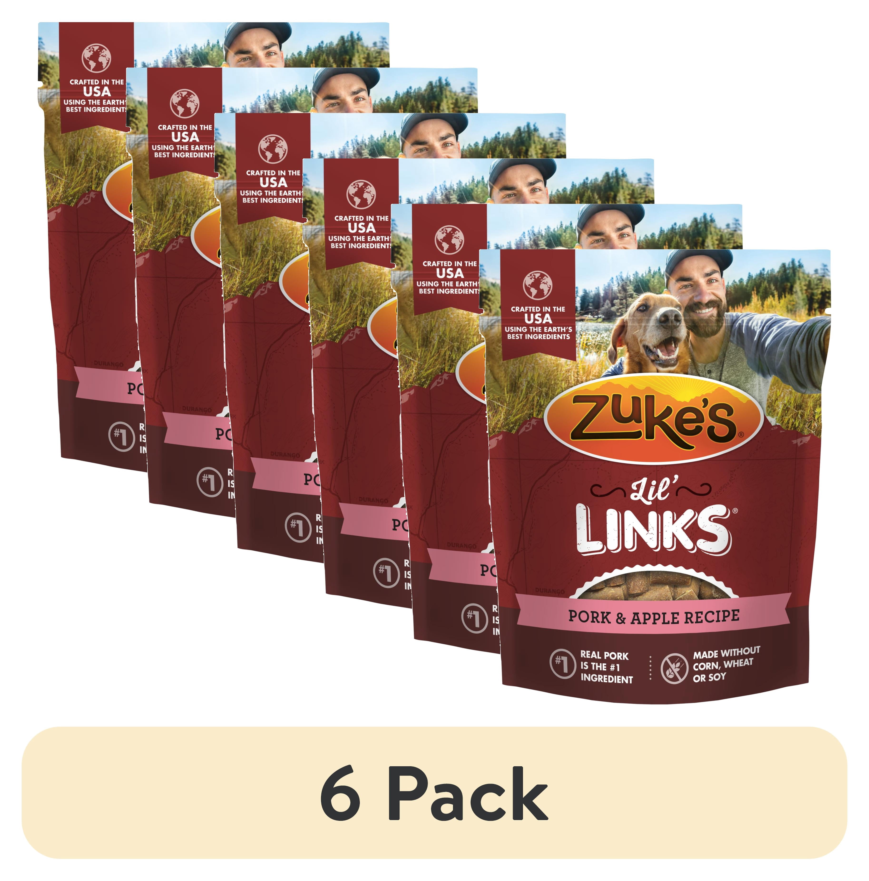 (6 pack) Zuke's Lil' Links Soft Dog Training Treats, Natural Pork & Apple, Tender Dog Chew Snacks, 6 oz Pouch