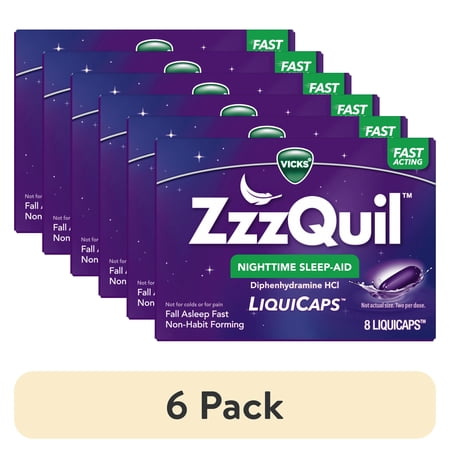 (6 pack) ZzzQuil LiquiCap Sleep Aid, Diphenhydramine 25mg HCl, 8 LiquiCaps