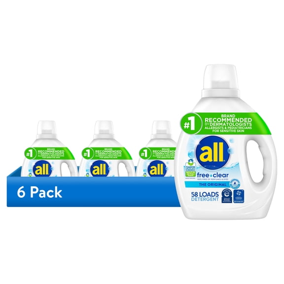 (6 pack) all Free Clear Liquid Laundry Detergent, 73 oz, 58 Loads
