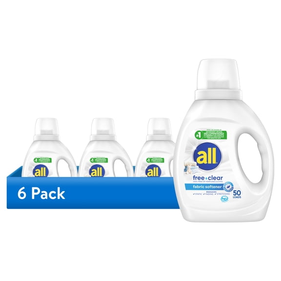 (6 pack) all Liquid Fabric Softener, Free Clear, 34 fl oz, 50 Loads