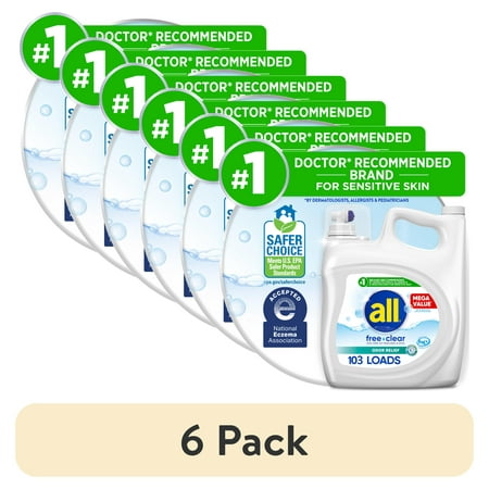 (6 pack) all Free Clear Liquid Laundry Detergent, Odor Relief, 184.5 oz, 103 Loads