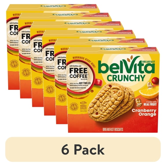 (6 pack) belVita Breakfast Bars Biscuits, Cranberry Orange, 5 Packs (4 Biscuits Per Pack)