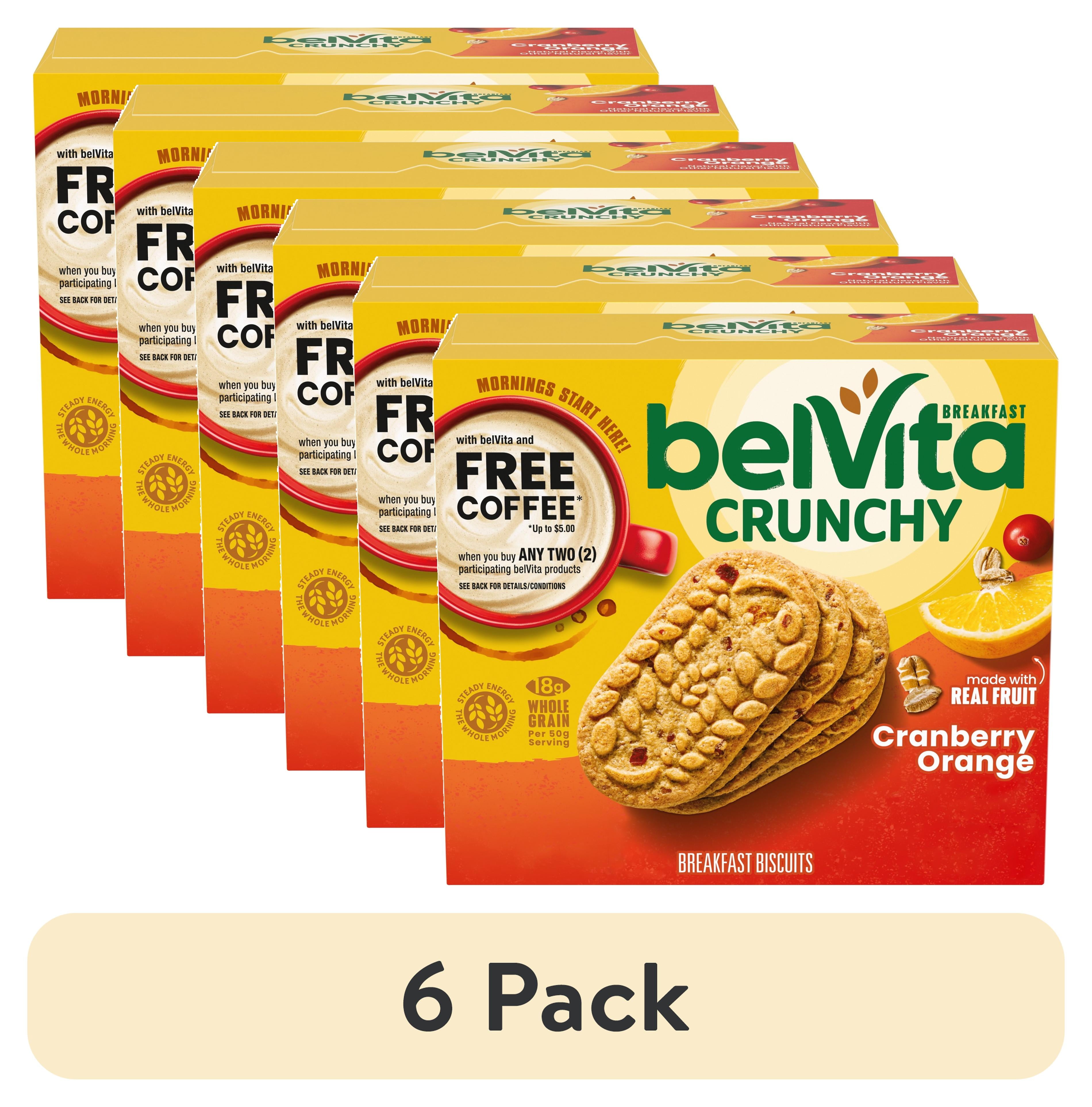 (6 pack) belVita Breakfast Bars Biscuits, Cranberry Orange, 5 Packs (4 Biscuits Per Pack)