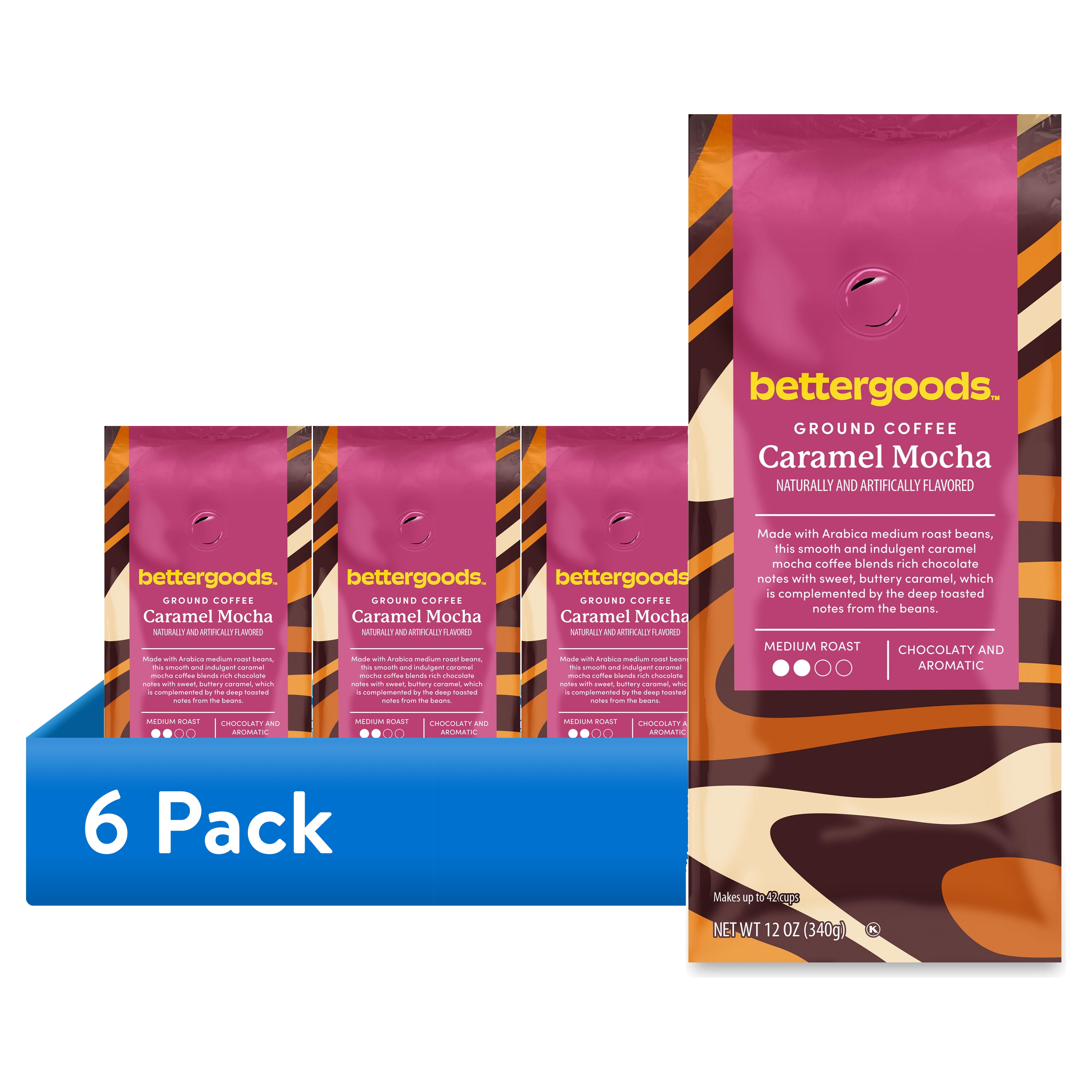 (6 pack) bettergoods Caramel Mocha Flavored Ground Coffee, Medium Roast, 12 oz
