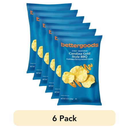 (6 pack) bettergoods Chef Inspired Carolina Gold Style BBQ Flavored Kettle Potato Chips, 8 oz P65
