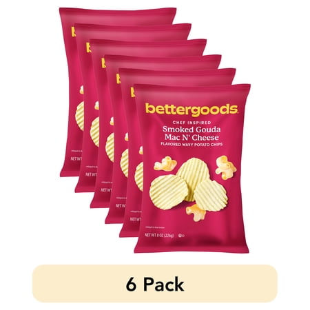 (6 pack) bettergoods Chef Inspired Smoked Gouda Mac N' Cheese Flavored Wavy Potato Chips, 8 oz