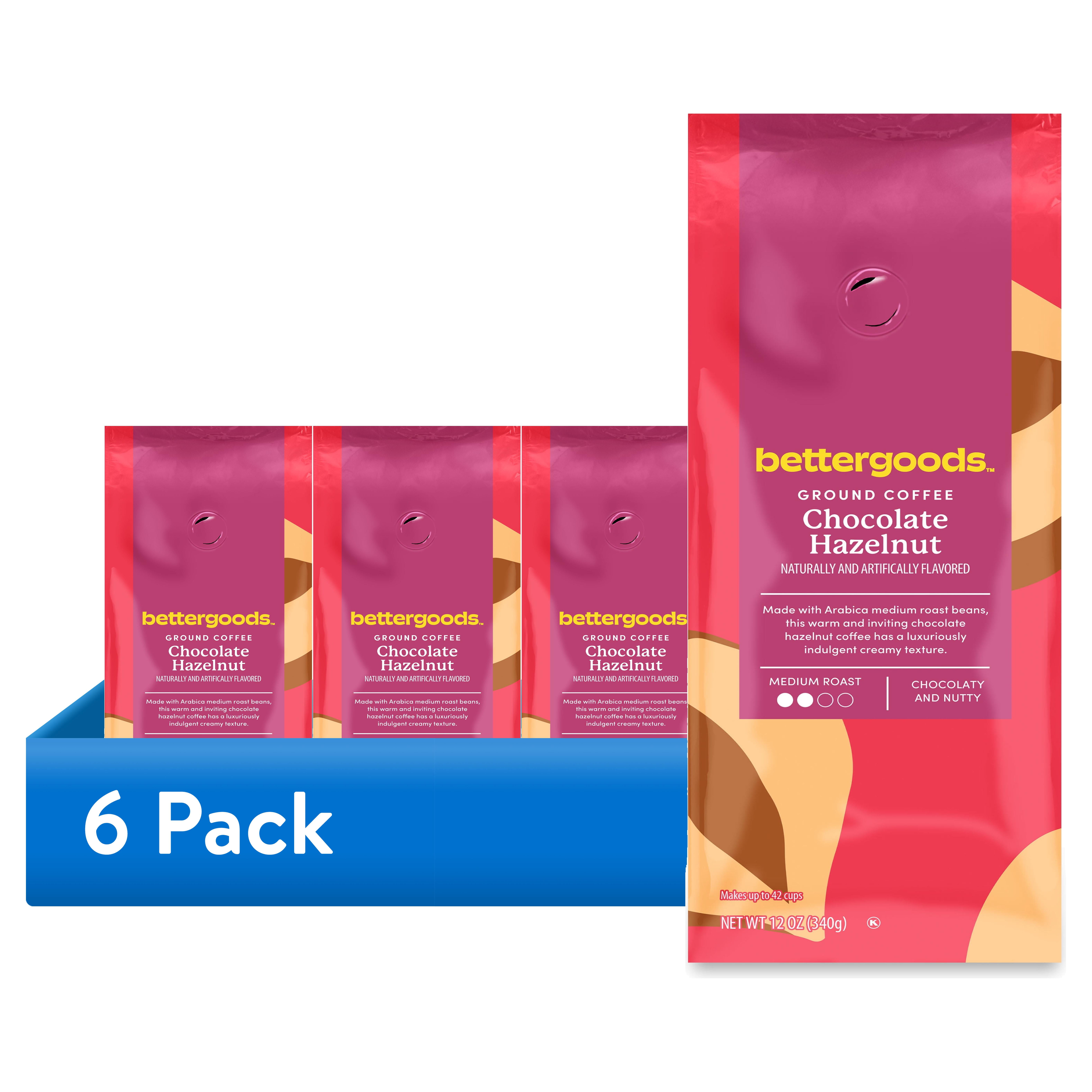 (6 pack) bettergoods Chocolate Hazelnut Flavored Ground Coffee, Medium Roast, 12 oz