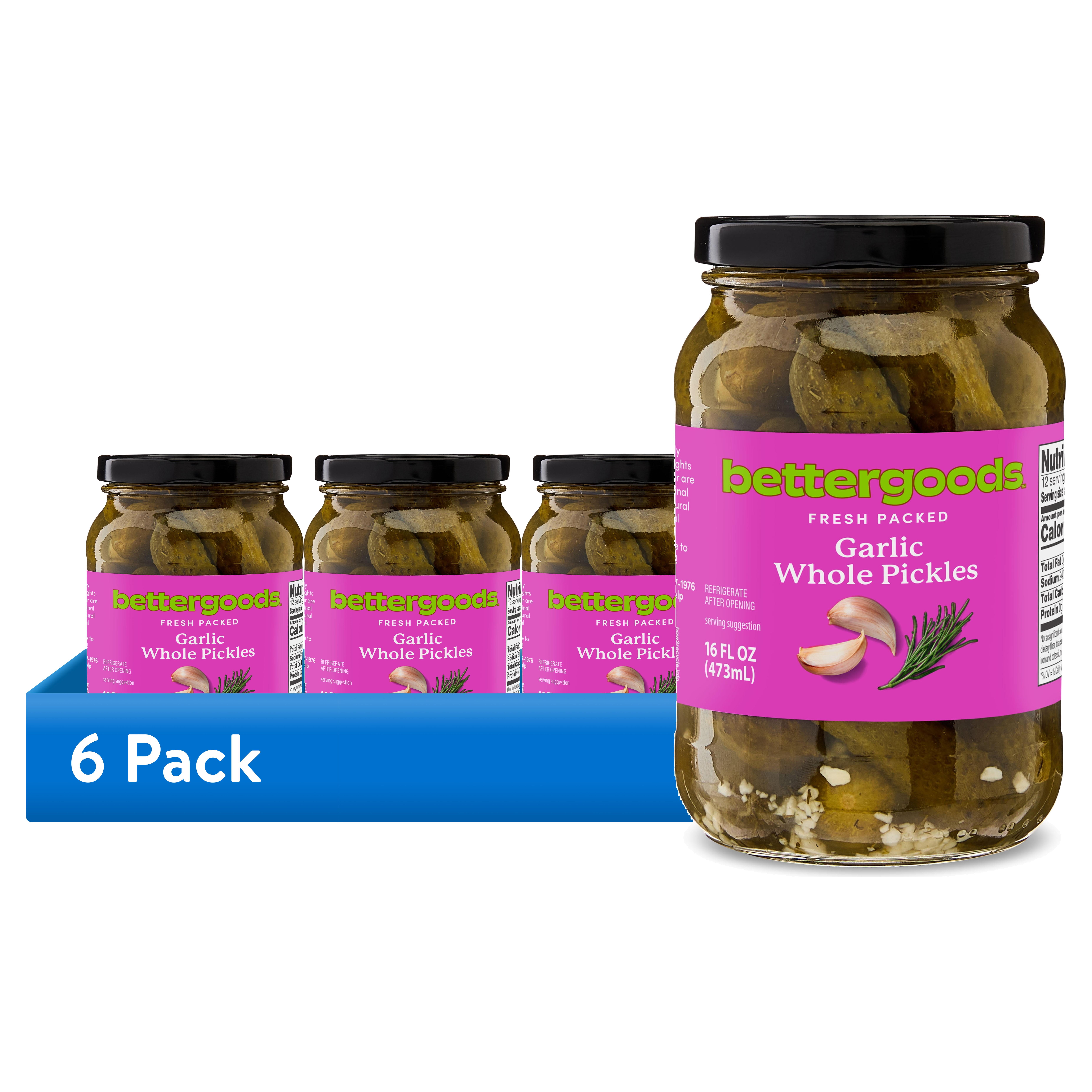 (6 pack) bettergoods Garlic Whole Pickles, 16 fl oz Jar