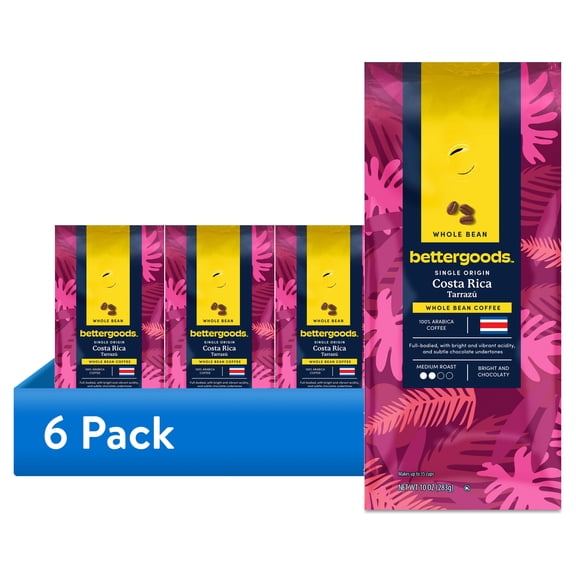 (6 pack) bettergoods Single Origin Costa Rica Tarrazu Whole Bean Coffee, Medium Roast, 10 oz