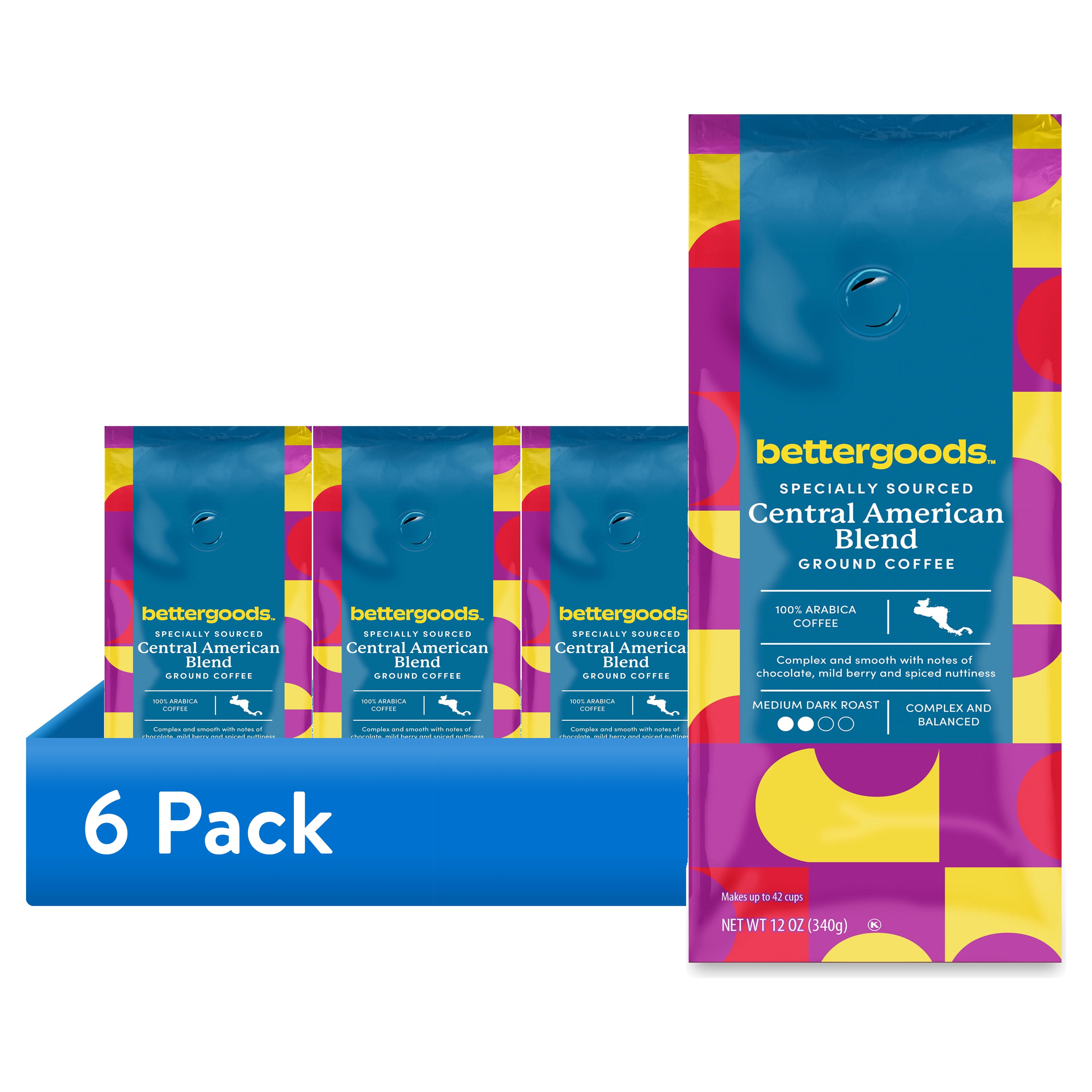 (6 pack) bettergoods Specially Sourced Central American Blend Ground Coffee, Medium Dark Roast, 12 oz