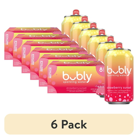 (6 pack) bubly Strawberry Sunset Sparkling Water, 12 fl oz, 8 Pack Cans