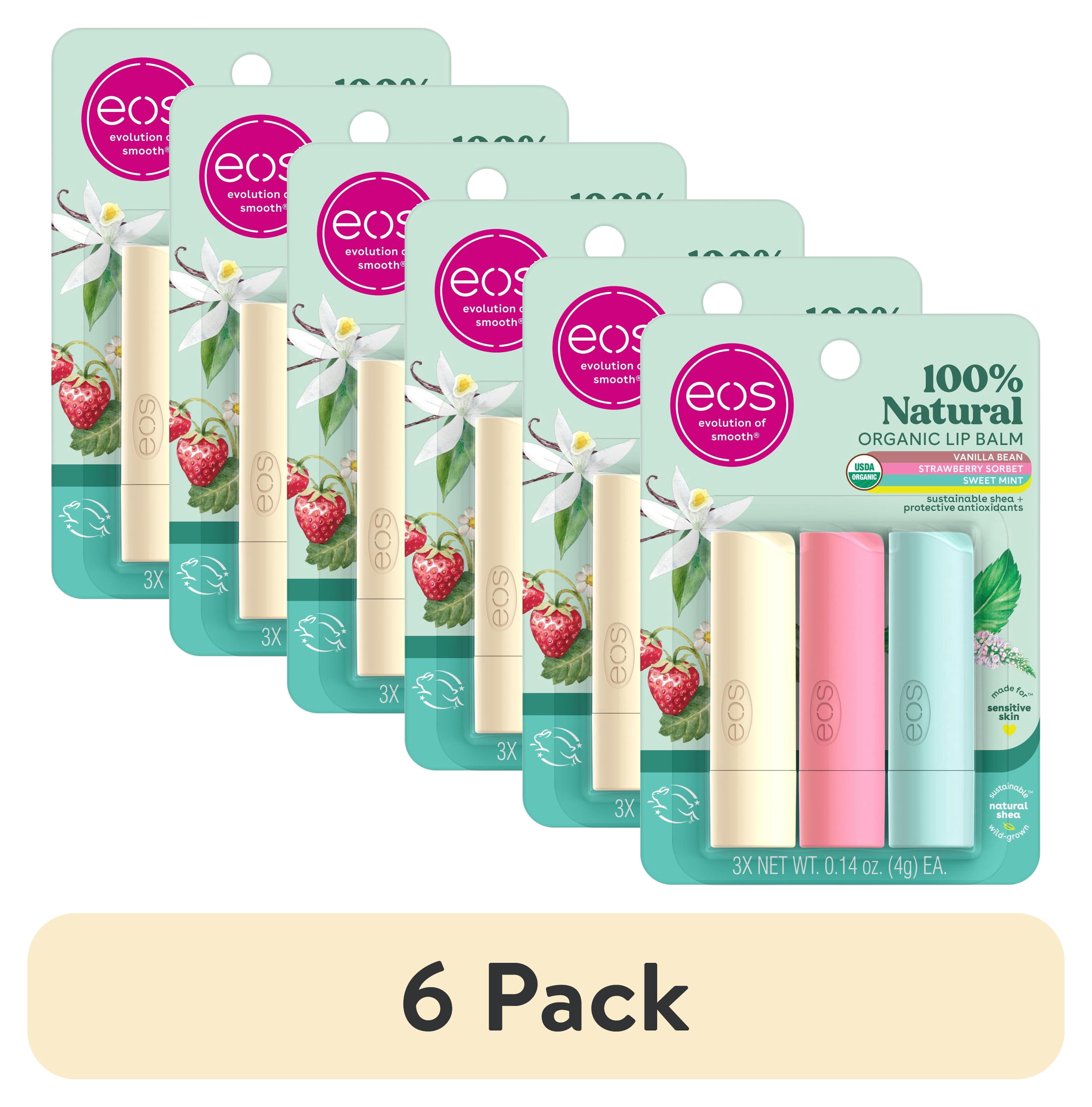 (6 pack) eos 100% Natural & Organic Lip Balm- Strawberry, Mint, Vanilla - 0.14 oz, 3 pack