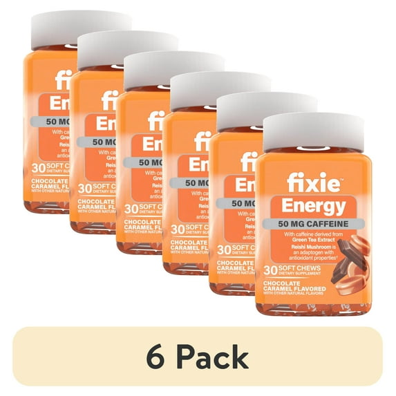 (6 pack) fixie Soft Chews Energy 50mg Caffeine, 30 chews